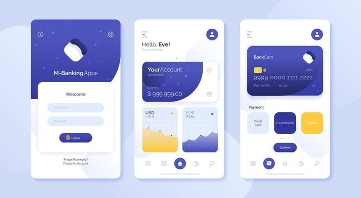 Purple-Blue Gradient with Yellow Accent M-Banking Apps UI Design Template
