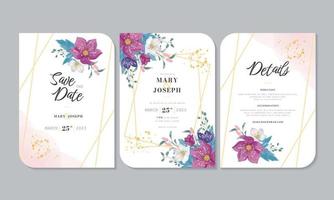 Floral Watercolor Wash with Faux Gold Line and Splatter Semi Formal Wedding Invitation vector