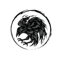 flying raven with circle background vector