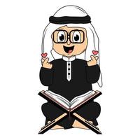 ilustración de dibujos animados de niño musulmán feliz vector