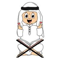 happy muslim kid carttoon illustration vector