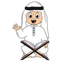 happy muslim kid carttoon illustration vector