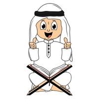 happy muslim kid carttoon illustration vector