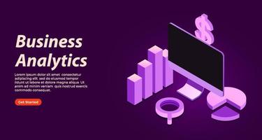 Isometric business analytics 3D banner vector