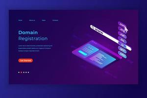 Domain registration isometric web banner, Website name, Url address 3d concept for landing page vector