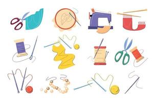 set of knitting and sewing hobby vector illustration