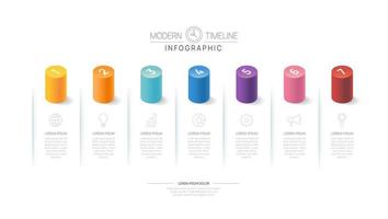 Infographic Timeline diagram template for business. 7 Steps Modern roadmap with cylindrical topics, for vector infographics, flow charts, presentations.