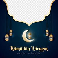 Ramadan kareem greeting banner post design with moon and lantern illusration vector