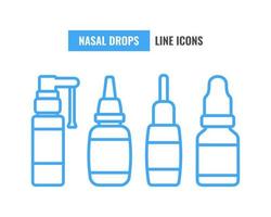 Nasal drops Line Icons set. Isolated Medical Bottles. Vector illustration.