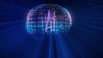 holograma giratorio del cerebro humano, rayos de luz - inteligencia artificial, concepto de proceso de pensamiento video