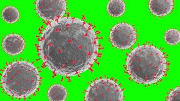muchos coronavirus rojos y grises, células sars-cov-2 sobre fondo verde video