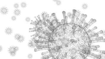 3d wireframe coronavirus, células sars-cov-2 em fundo branco video