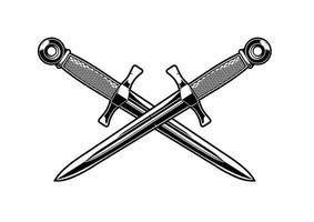 crossed dagger in black and white vector