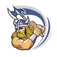 Viking warrior Mascot swinging the axe vector