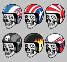 skull wearing various retro helmet vector