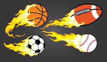 collection of burning sports ball vector