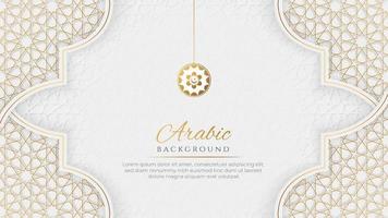 Arabic Islamic Elegant Luxury White and Golden Ornamental Background with Decorative Islamic Pattern vector