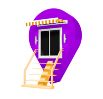 Purple pin location shop exterior fashion store building exterior 3d illustration png