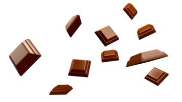 close-up da pilha de pedaços de chocolate caindo muitos cubos de chocolate png