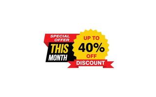 40 Percent THIS MONTH offer, clearance, promotion banner layout with sticker style. vector