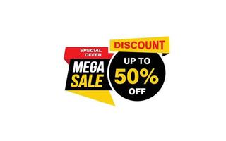 50 Percent MEGA SALE offer, clearance, promotion banner layout with sticker style. vector