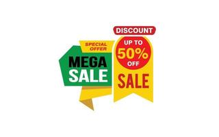 50 Percent MEGA SALE offer, clearance, promotion banner layout with sticker style. vector