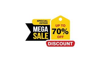 70 Percent MEGA SALE offer, clearance, promotion banner layout with sticker style. vector