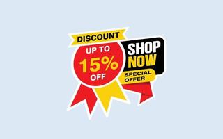 15 Percent SHOP NOW offer, clearance, promotion banner layout with sticker style. vector