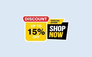 15 Percent SHOP NOW offer, clearance, promotion banner layout with sticker style. vector