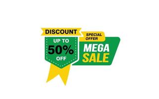 50 Percent MEGA SALE offer, clearance, promotion banner layout with sticker style. vector