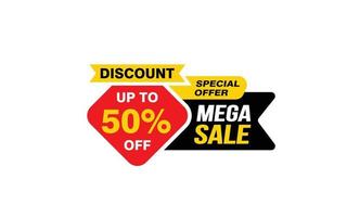 50 Percent MEGA SALE offer, clearance, promotion banner layout with sticker style. vector