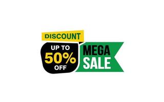 50 Percent MEGA SALE offer, clearance, promotion banner layout with sticker style. vector