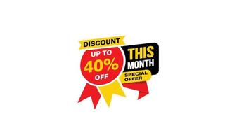 40 Percent THIS MONTH offer, clearance, promotion banner layout with sticker style. vector