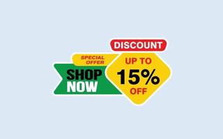 15 Percent SHOP NOW offer, clearance, promotion banner layout with sticker style. vector