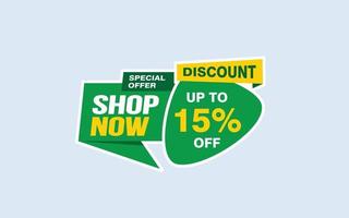 15 Percent SHOP NOW offer, clearance, promotion banner layout with sticker style. vector