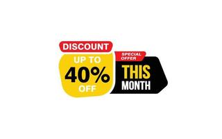 40 Percent THIS MONTH offer, clearance, promotion banner layout with sticker style. vector