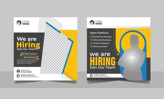 Hiring job vacancy social media post template set. Job marketing web banner vacant recruitment square flyer design. vector