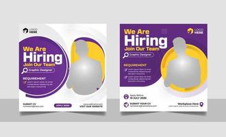 Social media we are hiring post job vacancy square web banner template. vector