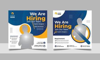 Hiring post banner template set. Business job vacancy employee social media simple minimal square flyer design. vector