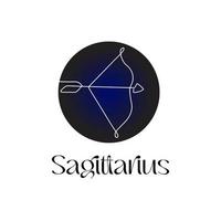 Astrological zodiac sign Sagittarius in line art style on dark blue Zodiak astrology symbol vector