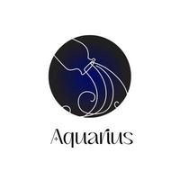 Astrological zodiac sign Aquarius in line art style on dark blue Zodiak astrology symbol vector