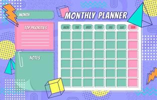 Monthly Planner Calendar Template Memphis Style vector