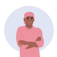 African-American child in hat loses hair while battling cancer. February 15 vector