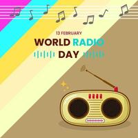 music symbol and radio icon for world radio day design templete. simple, vintage and flat concept. yellow, brown and white. used for icon, symbol, sign or greeting card vector