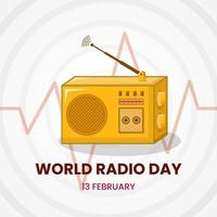 icono de radio con patrón de círculo para la plantilla de diseño del día mundial de la radio. concepto simple, 3d y plano. amarillo, marrón y blanco. utilizado para icono, símbolo, signo o tarjeta de felicitación vector