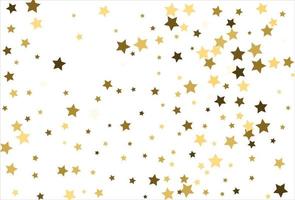 Random falling gold stars on white background. Glitter pattern for banner, greeting card, Christmas and New Year card, invitation, postcard, paper packaging vector