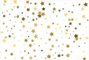 Random falling gold stars on white background. Glitter pattern for banner, greeting card, Christmas and New Year card, invitation, postcard, paper packaging vector