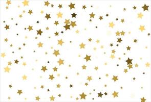 Random falling gold stars on white background. Glitter pattern for banner, greeting card, Christmas and New Year card, invitation, postcard, paper packaging vector