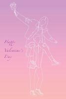 Valentine's Day greeting card. A continuous drawing in one line of a happy cheerful young couple. A romantic couple on a walk vector