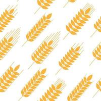 Seamless pattern of golden ripe wheat spikelets. Agricultural symbol, flour production. Vector silhouette of wheat. Illustration on a white background
